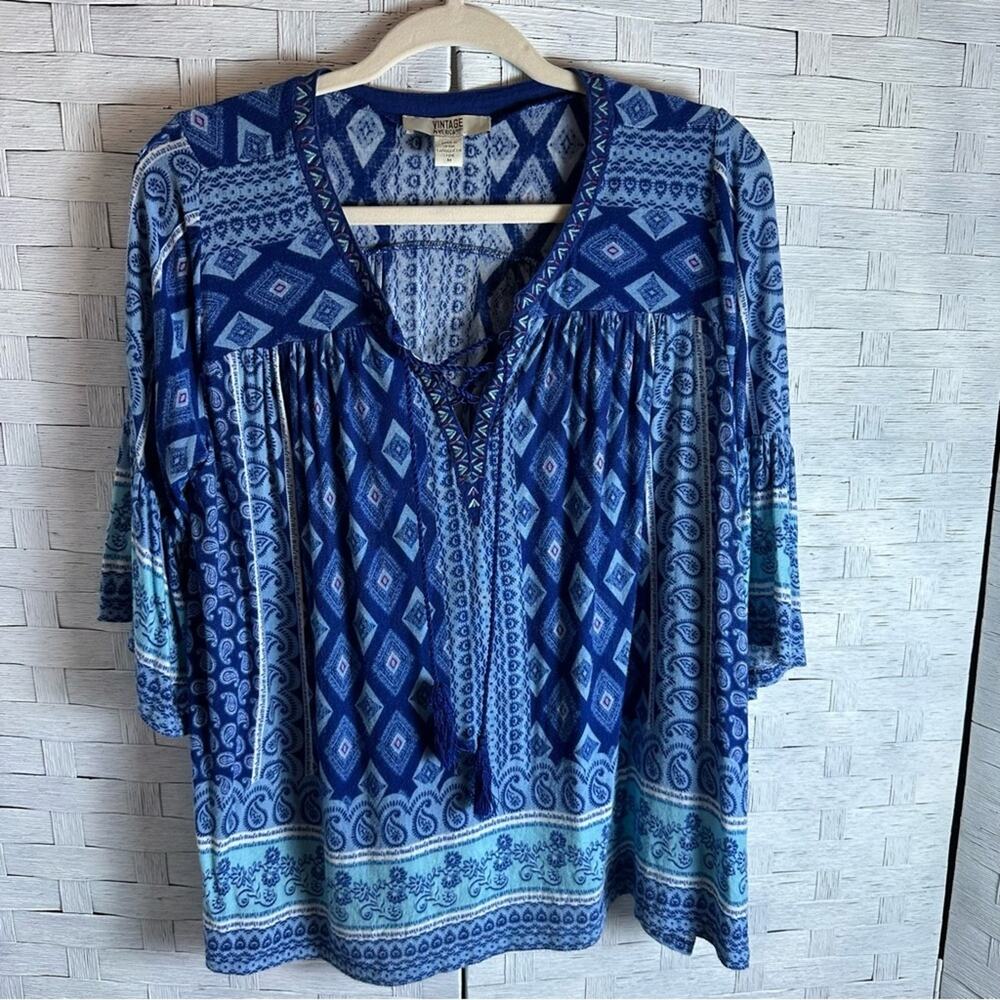 Vintage American Womens Blouse Bohemian peasant bell sleeve paisley hippie